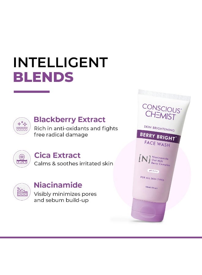 Conscious Chemist® Niacinamide Face Wash | 100ml | Pore Refining Brightening Cleanser for Women & Men with BlueBerry & AcaiBerry Extracts, Bright Clear Skin, Cruelty Free, All Skin Type - Berry Bright - Image 4